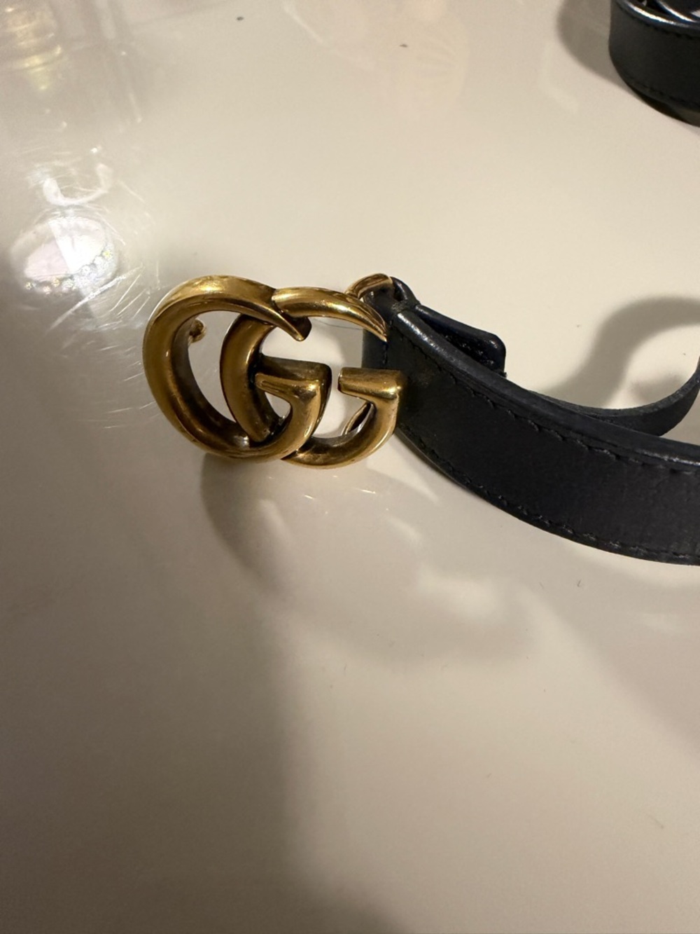Gucci Black Leather Belt with Gold Double G Buckle